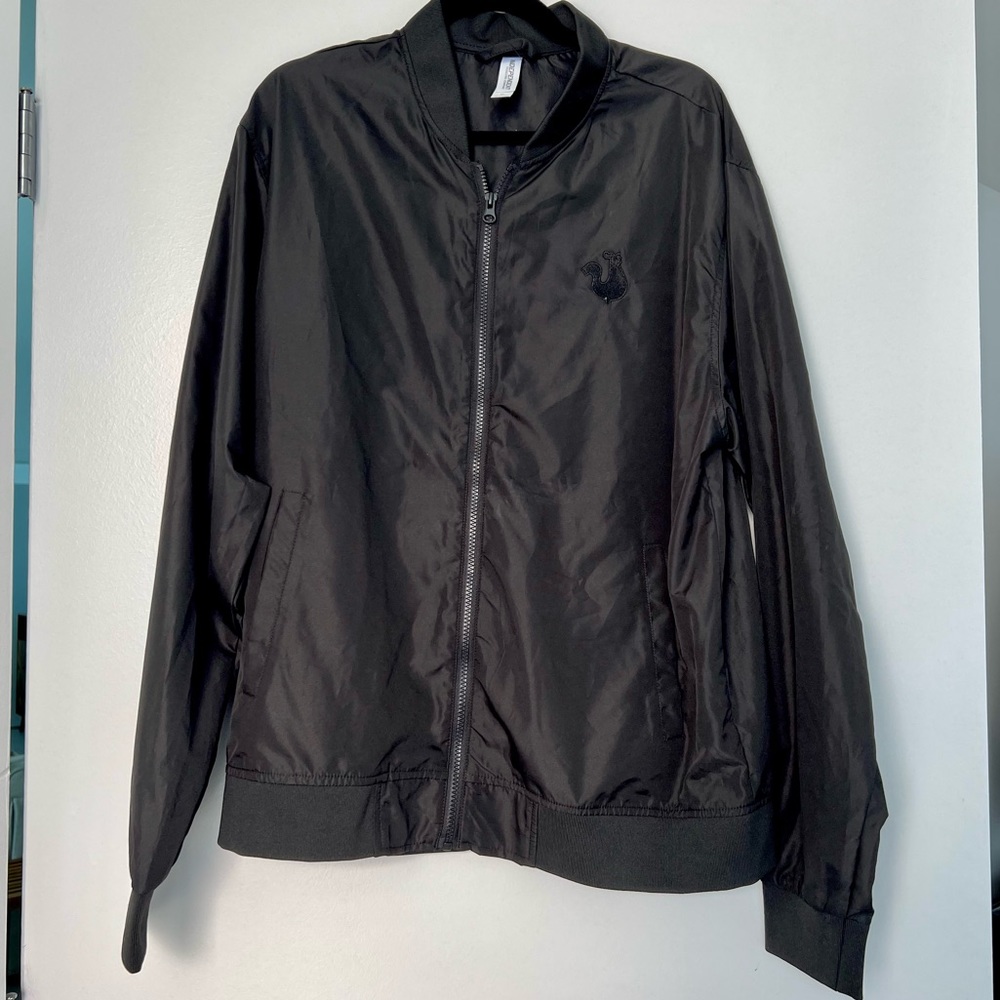 POPEYES Long Sleeve Black Bomber Logo Windbreaker Zip Front Jacket